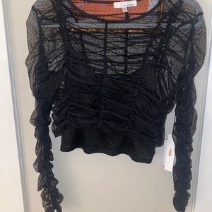 June and Hudson Black polka dot Long sleeve mesh shirt